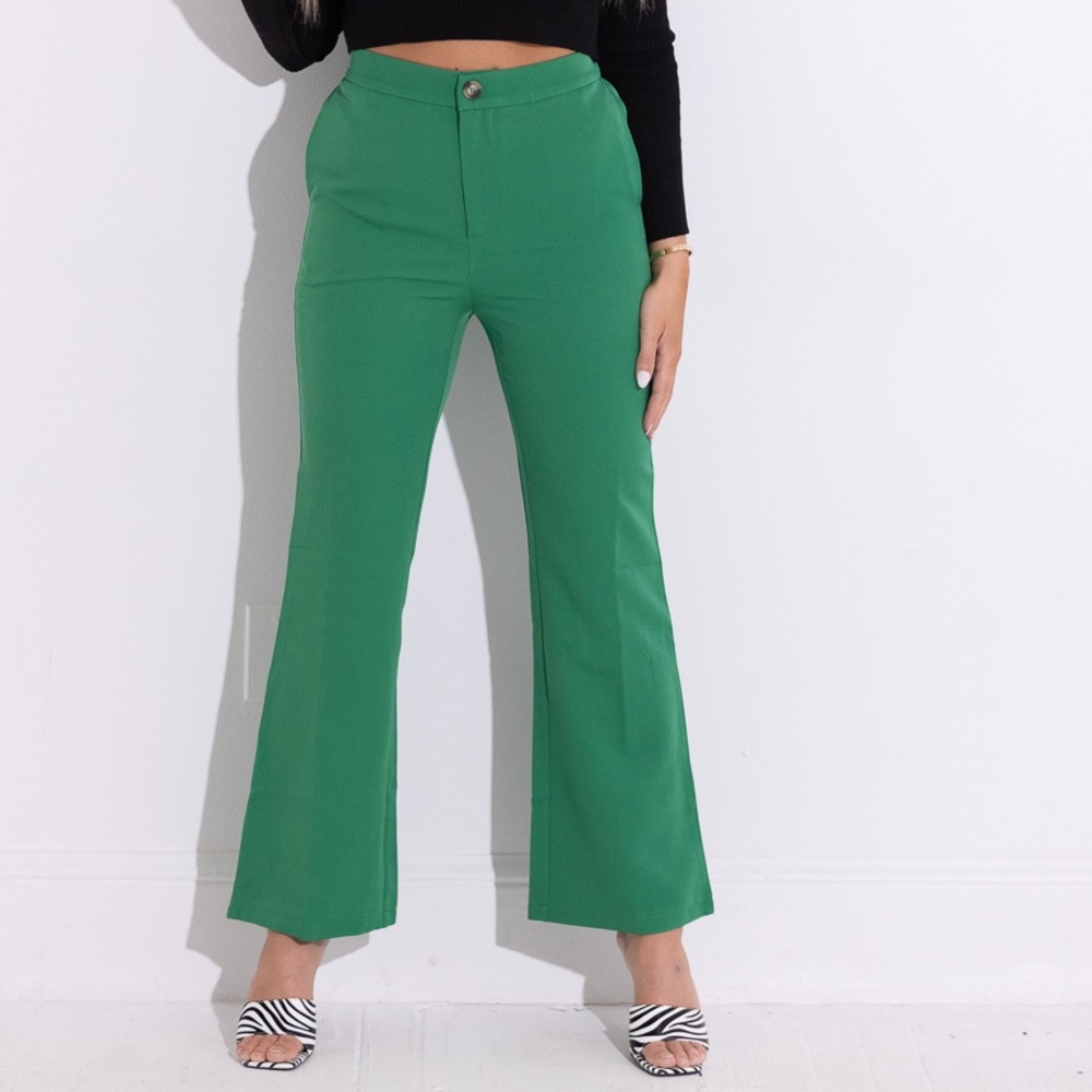 Green High Waisted Crop Trousers